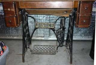 ANTIQUE 1915 Singer Sewing Machine Table + Wrought Iron Stand LOCAL 