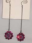  Gunmetal Pink Rhinestone Extra Long Flower Dangl