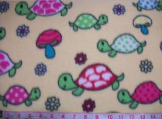 Cute fleece fabric by yard multi color happy turtle  