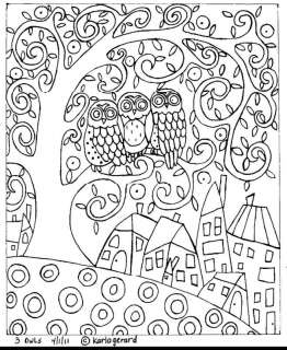 RUG HOOK PAPER PATTERN 3 Owls ABSTRACT Folk Art KARLA G  