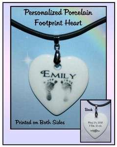 Personalized PORCELAIN Necklace BABY NAME & FOOTPRINT  