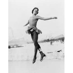  1956 TITLE [Tenley Albright, figure skater, in mid air 