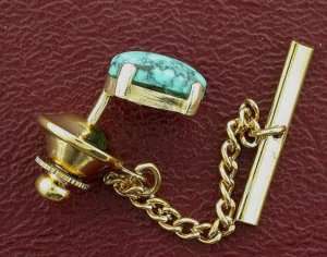 14Kt Gold 10x8 Turquoise Gemstone Gem Stone Tie Tack  