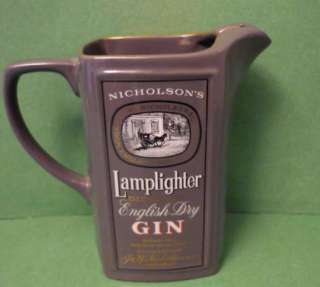 Advertising Lamplighter Gin Nicholsons Distillers Pottery Jug Pitcher 