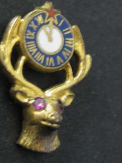 Set of 3 vtg Elks Lodge 10k Gold / Pearl Hat Lapel Pins  