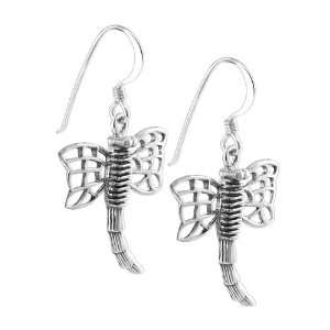  Sterling Silver Dragonfly French Wire Hook Dangle Earrings 
