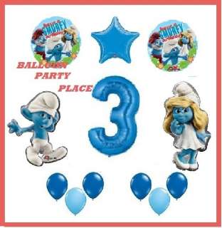 SMURFS HAPPY third BIRTHDAY balloons party supplies 3rd decorations 