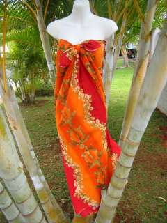 Sarong Orange Red Turtles Coverup Hawaiian Wrap Dress  