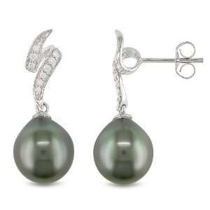   Pearl Ear Pin Earrings, (.12 cttw, GH Color, I2;I3, Clarity) Jewelry