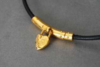 Authentic HERMES Heart Necklace / Double Bracelet Goldtone Black 