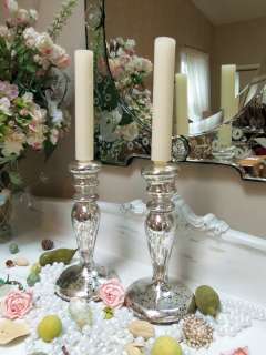 Set of Classic Elegant Silver Mercury Glass Antiqued Candlesticks 