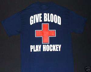 GIVE BLOOD PLAY HOCKEY Navy T Shirt Mens X LARGE $22  