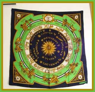 Vtg SILK SCARF ZODIAC 1960s by BIANCHINI FERIER 30x30  