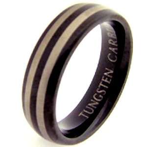  Unisex Ring Wedding Band 6MM Dome Black Enamel Plated Laser Engraved 