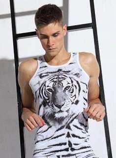 sexy tiger print Tank Top Mens Sleeveless Shirt Tommy Dooyao Vest Size 
