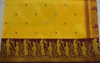 INDIAN VINTAGE ART SILK WEDDING SAREE CURTAIN FABRIC GI  