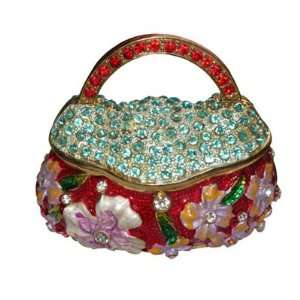  Red Handbag with Flap Large Bejeweled Collectible Trinket 