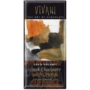Vivani Organic Chocolate Bars, Dark Chocolate with Orange, 3.5 Ounce 