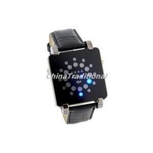 Square Dial Leather Band Sports LED Men Watch Black   Japan movements