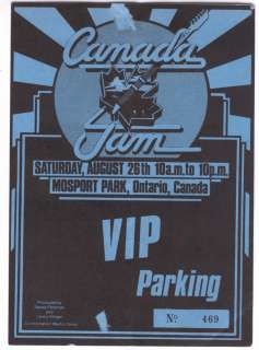 CANADA JAM 1978 VIP RARE PARKING PASS MOSPORT PARK NORTH TORONTO 