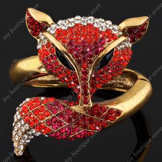  Red Fox Animal Swarovski Crystal fashion jewelry gold Bracelet Bangle