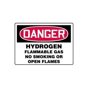 DANGER HYDROGEN FLAMMABLE GAS NO SMOKING OR OPEN FLAMES Sign   7 x 10 