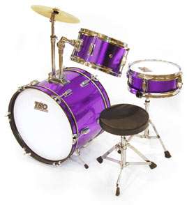 TKO 3 Piece Junior Childs Drum Set Kit   Metallic Purple  