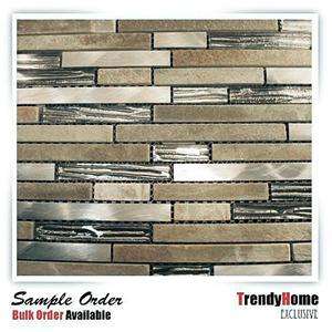   Stainless Steel Natural Stone Blend Mosaic Tile Kitchen Backsplash