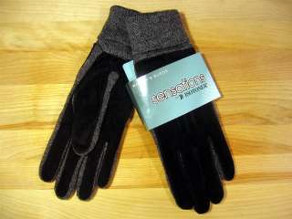 Isotoner Sensations Suede & Knit Gloves Cuffed Black  