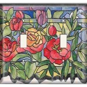    Double Switch Plate   Stained Glass Roses