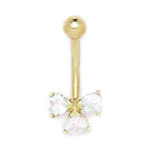  14k Yellow Gold CZ 14 Gauge Heart Shaped Body Jewelry 