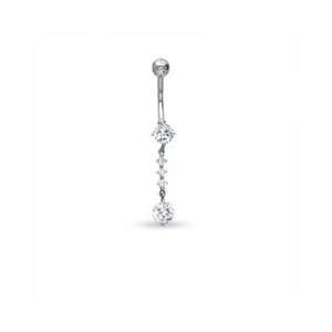   Belly Button Ring with Cubic Zirconia in 10K White Gold GOLD BODY
