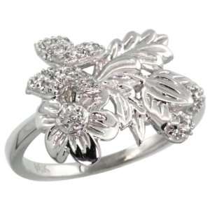  14k White Gold Butterfly on Floral Vine Diamond Ring w/ 0 