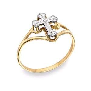  Ladies Cross Ring, 14K Two Tone Gold Jewelry