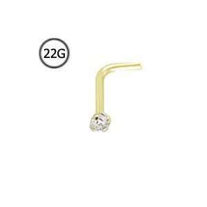   Gold L Bend Nose Stud Ring 1.5mm Clear CZ 22G FREE Nose Ring Backing