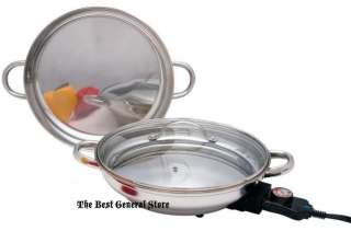   Surgical Stainless Steel Electric Skillet Fry Frying Pan with 2 Lids