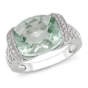  10k White Gold Green Amethyst and Diamond Ring,( .06 cttw 