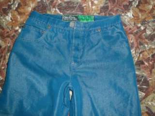   Code jrs sz 3 SHINY Aqua Blue WIDE Leg Deep pocket Velcro JEANS  