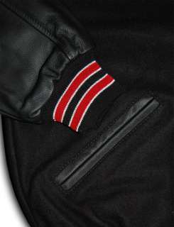 Black Varsity Letterman Jacket with Red & White Stripes  