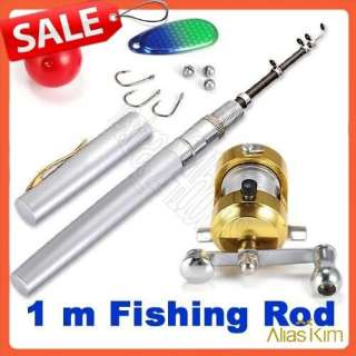 Pocket mini Pen Fishing Rod + Gold Reel + Hook + Line  