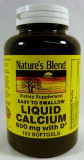 Natures Blend Liquid Calcium 100 Softgels 600mg 079854109658  