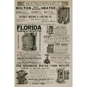 1891 Vintage Print Ads Hot Water Heaters Steam Boilers   Original 