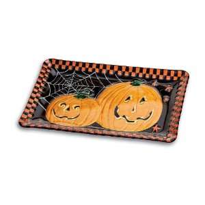  Rectangular Hand Painted Halloween Pumpkin Platter, Size 9 
