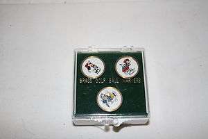 Set of 3 Disney Brass Golf Ball Markers OB Mickey Goofy Donald  