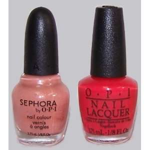 Sephora O.P.I 2pc SET Mini Nail Lacquer Colour * Lets Do Lunch * Red 