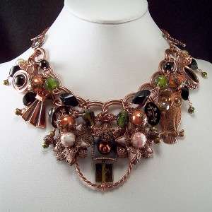   , Altered Art Vintage Beaded Charm Bracelet and Statement Necklace
