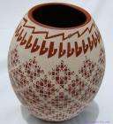 Ana Trillo Mata Ortiz White Red Lace Design Vase  