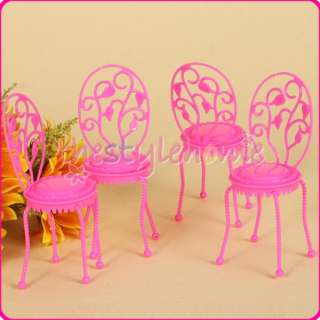 4x Cute Pink Mini Dollhouse Furniture Chairs for Barbie Round seat 
