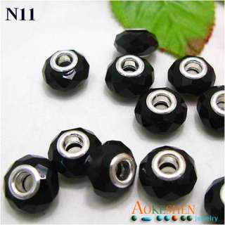 5pcs Charm Murano Faceted Crystal Glass black Beads Fit European 