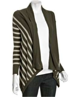 525 America olive striped cashmere open cardigan   